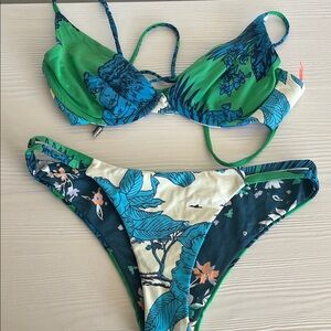 Maaji Green and Blue Floral Print Bikini